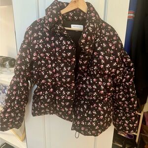 Something Navy Black Floral Puffer Jacket